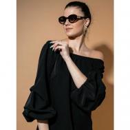 Блуза  , повседневный стиль, оверсайз, длинный рукав, однотонная, размер 46, черный ZSH