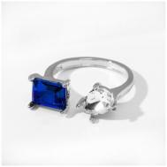 Кольцо, бижутерный сплав, стекло, безразмерное, синий, серебряный MVA