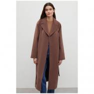 Пальто   демисезонное, шерсть, силуэт полуприлегающий, удлиненное, размер M, коричневый Finn Flare