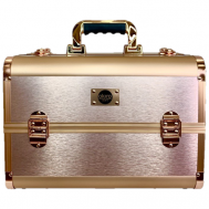 Бьюти-кейс , 23.5х25х35 см, плечевой ремень, ручки для переноски, золотой, розовый OKIRO