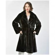 Пальто , норка, силуэт полуприлегающий, пояс/ремень, размер 40, черный Manakas Frankfurt
