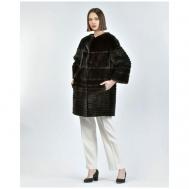 Пальто , норка, силуэт прямой, карманы, размер 44, черный VINICIO PAJARO
