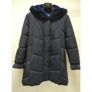 куртка   зимняя, силуэт прямой, воздухопроницаемая, карманы, ветрозащитная, водонепроницаемая, внутренний карман, несъемный капюшон, несъемный мех, размер 52, синий Dixi-Coat