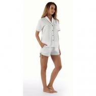 Пижама , шорты, рубашка, короткий рукав, карманы, пояс на резинке, размер S, белый Lappartement