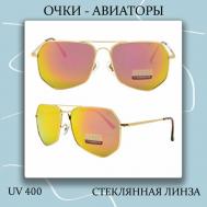 Солнцезащитные очки , авиаторы, оправа: металл, с защитой от УФ, зеркальные, золотой LERO