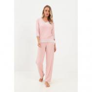 Пижама , брюки, блуза, укороченный рукав, без карманов, стрейч, размер 46/48, розовый Luisa Moretti