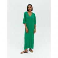 Платье-поло , натуральный шелк, повседневное, свободный силуэт, макси, вязаное, размер XS/S, зеленый Monncashmere