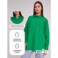 Рубашка  , повседневный стиль, свободный силуэт, длинный рукав, размер XXL, зеленый ZOLLA