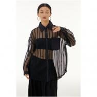 Блуза  , нарядный стиль, оверсайз, карманы, в полоску, размер 42-48, черный Unicus