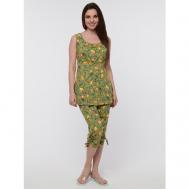Пижама , бриджи, майка, без рукава, трикотажная, размер 44, зеленый, желтый Алтекс
