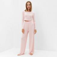 Комплект , брюки, лонгслив, длинный рукав, размер 42, розовый, бежевый MINAKU