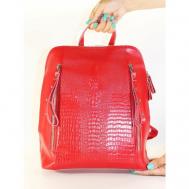 Рюкзак , натуральная кожа, фактура под рептилию, вмещает А4, красный BagSTORY