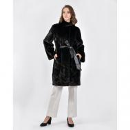 Пальто , норка, силуэт прямой, пояс/ремень, размер 38, черный Manakas Frankfurt