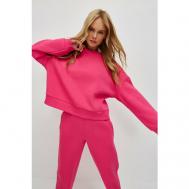 Костюм, свитшот и брюки, спортивный стиль, оверсайз, утепленный, размер L, розовый ME
