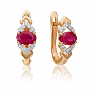 Серьги PLATINA, красное золото, 585 проба, бриллиант, рубин, красный PLATINA Jewelry