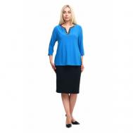 Блуза  , повседневный стиль, полуприлегающий силуэт, укороченный рукав, однотонная, размер 50, бирюзовый OLSI