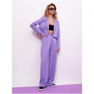 Костюм , жакет и брюки, классический стиль, свободный силуэт, пояс на резинке, подкладка, размер S, фиолетовый La'wish