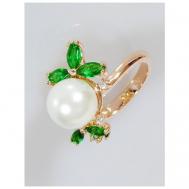Кольцо помолвочное , фианит, жемчуг Swarovski синтетический, размер 18, белый Lotus Jewelry
