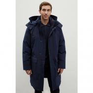 Пальто  демисезонное, силуэт прямой, удлиненное, карманы, капюшон, утепленное, размер XL, синий Finn Flare