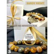 Браслет Sandy Night, пирит, гeлиoлит, тигровый глаз, 1 шт., размер 16 см., размер S, экрю, золотой Grani Jeweller