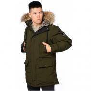 куртка  зимняя, внутренний карман, капюшон, карманы, манжеты, размер 54, хаки INDACO FASHION