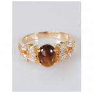 Кольцо помолвочное , фианит, тигровый глаз, размер 18, коричневый Lotus Jewelry