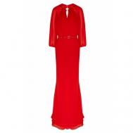 Платье , шифон, атлас, вечернее, полуприлегающее, макси, пояс на резинке, размер S, красный LAROOM