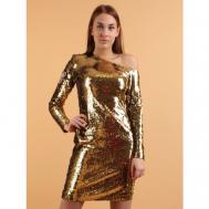 Платье-футляр , вечернее, прилегающее, мини, размер 48, золотой DANYA