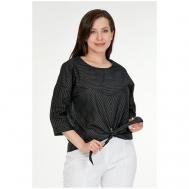 Блуза  , нарядный стиль, прямой силуэт, укороченный рукав, в полоску, размер 66, черный OLSI