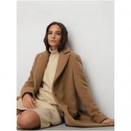 Пальто-пиджак   демисезонное, шерсть, силуэт прямой, удлиненное, размер S, коричневый Снегири