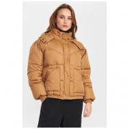 куртка  , демисезон/зима, силуэт свободный, стеганая, капюшон, карманы, размер XL, коричневый NUMPH