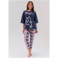Пижама , футболка, брюки, укороченный рукав, пояс на резинке, размер 48, розовый, серый Modellini