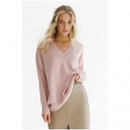 Пуловер , длинный рукав, оверсайз, вязаный, без карманов, размер m/l, розовый bonny wool