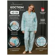 Пижама , рубашка, брюки, длинный рукав, пояс на резинке, размер XXL, мультиколор Nuage.moscow