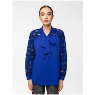 Блуза  , нарядный стиль, прямой силуэт, длинный рукав, размер 52, синий LO