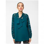 Блуза  , нарядный стиль, прямой силуэт, длинный рукав, размер 50, зеленый LO