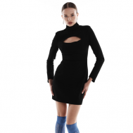 Платье-футляр , вискоза, прилегающее, мини, подкладка, размер S, черный Muliér