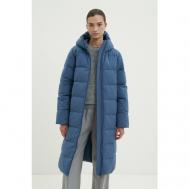 Пальто , средней длины, силуэт прямой, капюшон, манжеты, стеганая, размер XS, голубой Finn Flare