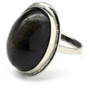 Кольцо , бижутерный сплав, агат, обсидиан, размер 18.5, черный Радуга Камня