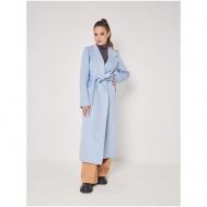 Пальто   демисезонное, шерсть, силуэт прямой, удлиненное, размер 40, голубой FIDAN