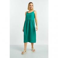 Сарафан , лен, повседневный, свободный силуэт, миди, размер 46, зеленый Lika Dress