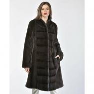 Пальто , норка, силуэт полуприлегающий, пояс/ремень, размер 40, серый Manakas Frankfurt