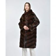 Пальто , норка, силуэт прямой, пояс/ремень, размер 42, коричневый Marco Ricci
