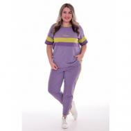 Костюм, футболка и брюки, повседневный стиль, свободный силуэт, пояс на резинке, трикотажный, карманы, размер 64, фиолетовый ЗефирТекс