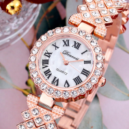 Наручные часы Наручные женские кварцевые часы  S591 со сверкающими камнями, золотой Denvosi