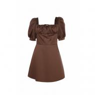 Платье , гипюр, хлопок, повседневное, мини, размер L, коричневый Theone by Svetlana Ermak
