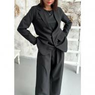 Костюм, жакет и брюки, классический стиль, прямой силуэт, подкладка, карманы, размер 46, черный blouson_dress