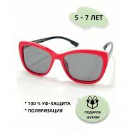 Солнцезащитные очки , прямоугольные, оправа: пластик, чехол/футляр в комплекте, поляризационные, со 100% защитой от УФ-лучей, для девочек, черный Nikitana