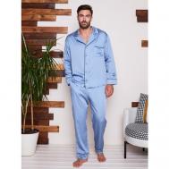 Пижама , карманы, размер 56, голубой Малиновые сны