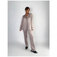 Пижама , длинный рукав, карманы, размер 46, бежевый Малиновые сны